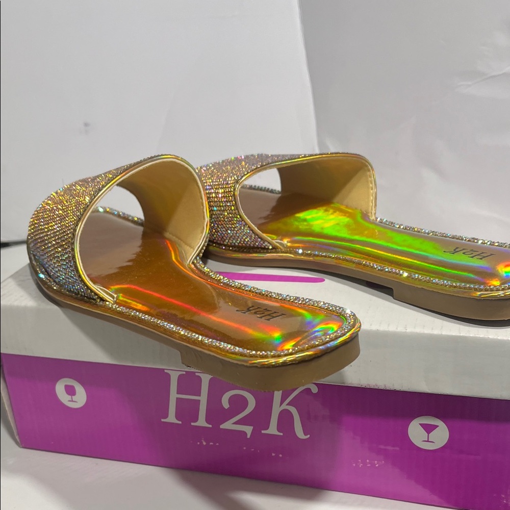 H2K Gold Rhinestone Slide Sandals - Picture 3 of 16